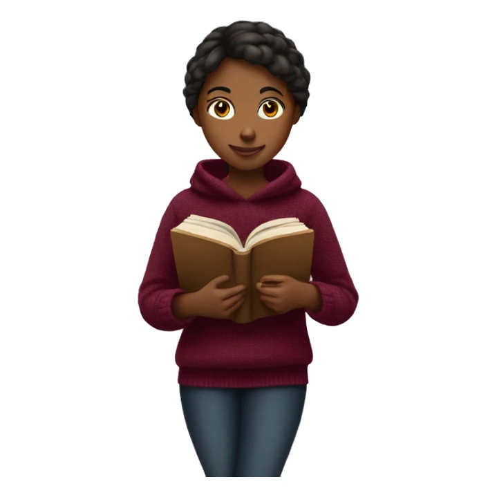Girl wearing burgundy jumper reading a book sticker