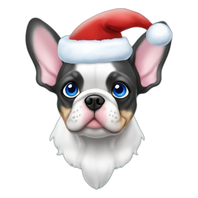 merle frenchie christmas hat with one blue eye sticker