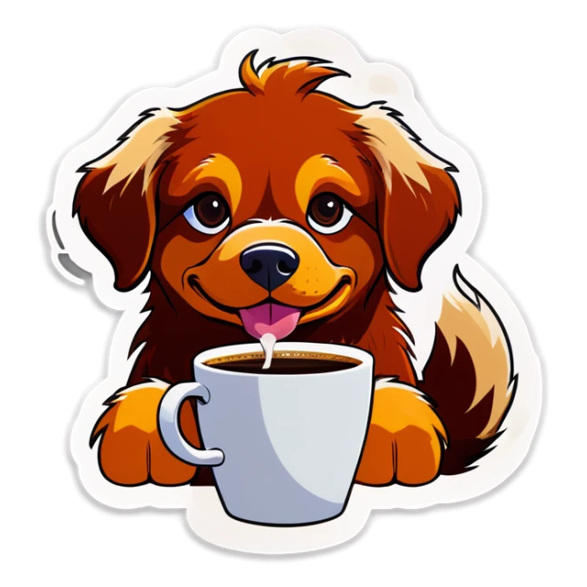 Make a duck toller dog with big cup of coffee  sticker