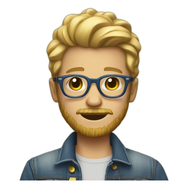 A cool boy with a denim jacket and round glasses and a blond beard sticker