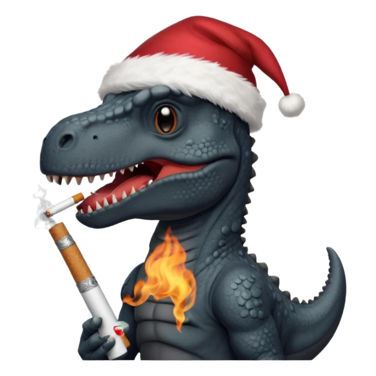 Black dinosaur in a Santa hat smoking a cigarette  sticker