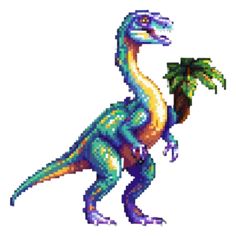 Colorful velociraptor with detailed scales and feathers sticker
