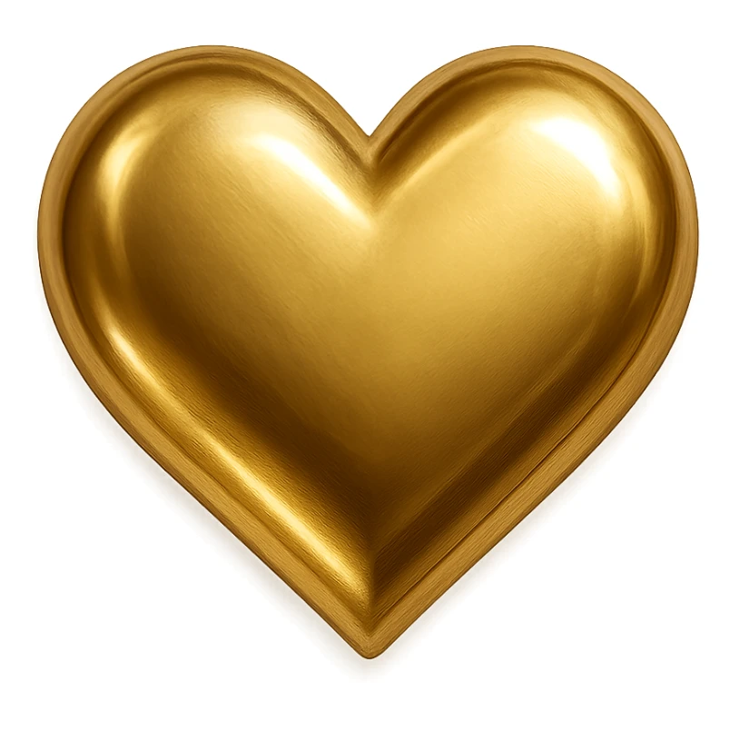 heart icon with a metallic gold finish, digital illustration sticker