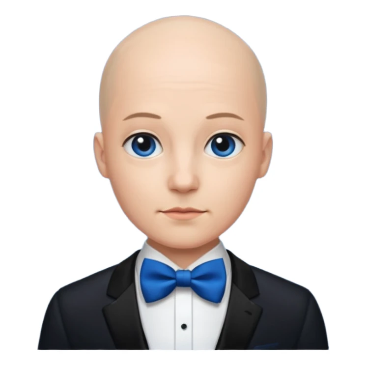 Bald with blue bow tie, midnight balck dress. sticker