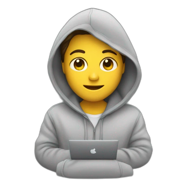 designer with hoodie and a macbook sticker