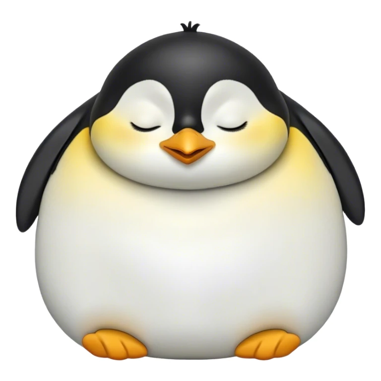 Meme-Worthy cute Sleeping Emperor Penguin Portrait Emoji, Head resting peacefully with a contented smile, showcasing luxuriously soft feathers and a serene, slumbering gaze, Simplified yet hilariously adorable features, highly detailed, glowing with a soft, drowsy polar light, high shine, relaxed and utterly lovable, stylized with an air of playful laziness, bright and heartwarming, soft glowing outline, capturing the essence of a comically sleepy emperor that feels destined to become the next viral sensation of adorable rest! sticker