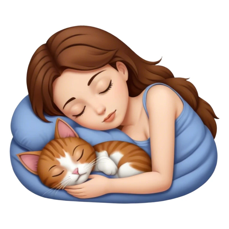 girl with brown hair sleep with cat sticker