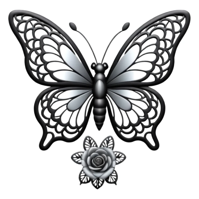 Black and silver filigree rose with a stunning butterfly, 3D, extremely detailed design sticker