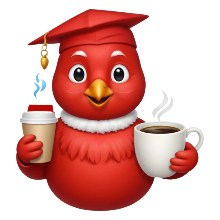 Happy cardinal bird with a dove and a cup of coffee sticker