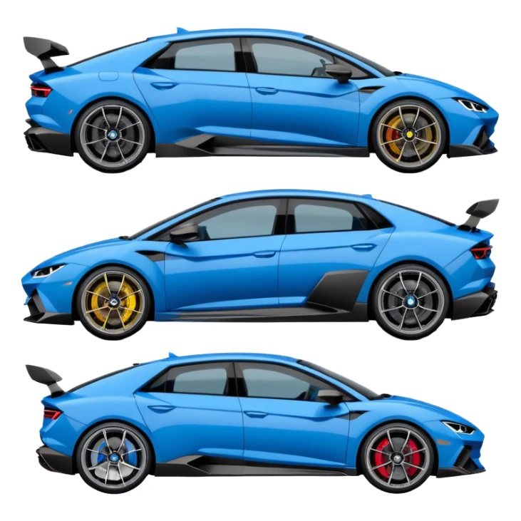 three cars lineup fromt profile forming a semi circle with a lamboghini svj an bmw m140i and a audi rs6 sticker