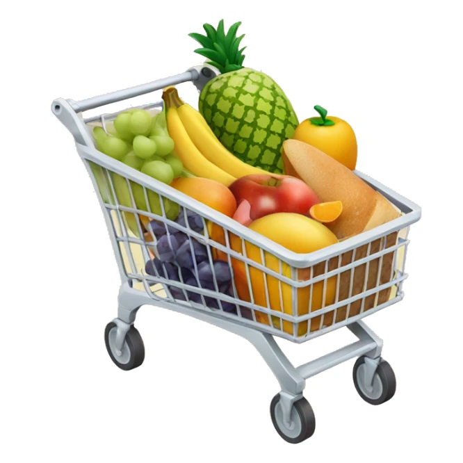 Grocery cart filled with fruit, vegetables, bread and milk sticker