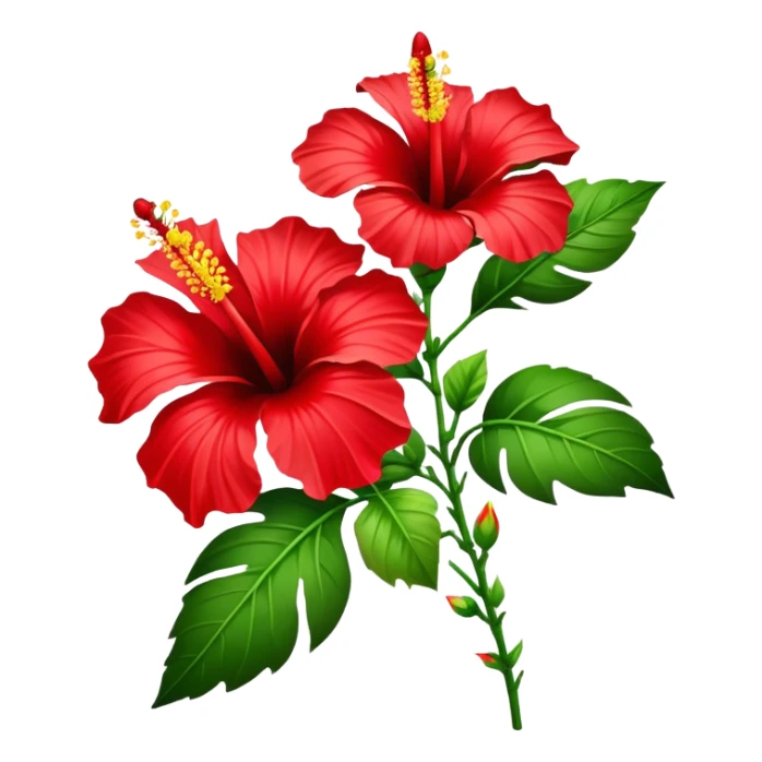 bouquet red Hawaiian hibiscus, luxuriant, stem, leaf, bud sticker