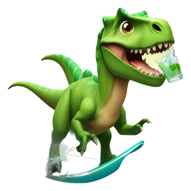 Dinosaur surfing with a mojito in hand sticker