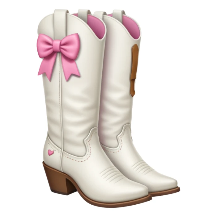 White cowgirl boots with a pink bow on the side sticker