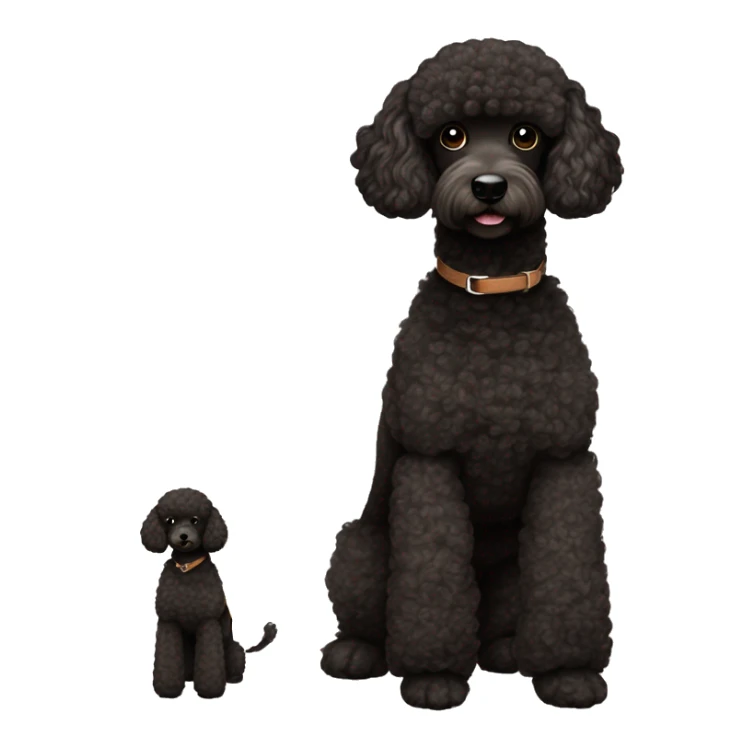 3 legs One Small unshaved Black Poodle with brown harness sticker