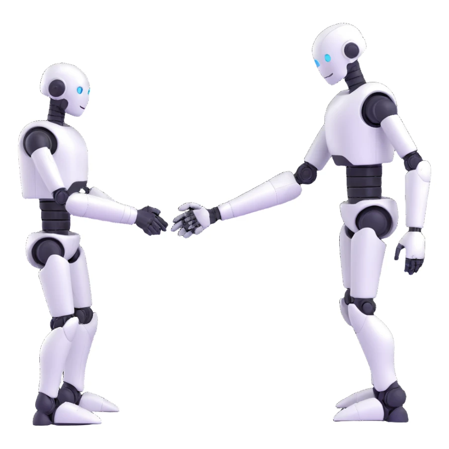 human and robot shaking hands symbolizing collaboration between humans and AI sticker