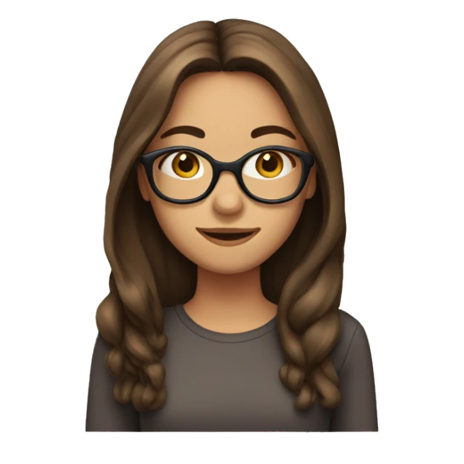 Gril, long brown hair, glasses,  sticker