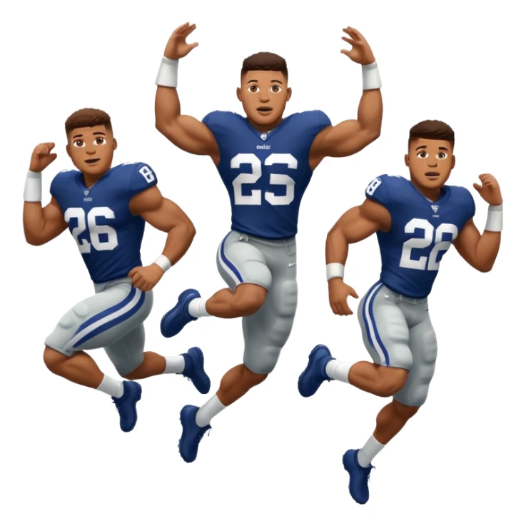 Saqoun Barkley hurdle over a 2 people sticker