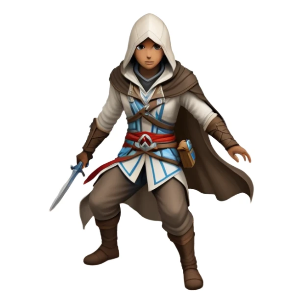 An icon representing an adventure game, inspired by Assassin's Creed. The design features a heroic character in hooded attire, scaling a tall building in a historical cityscape. The background shows ancient architecture and hidden symbols, symbolizing exploration and stealth. Transparent background  sticker