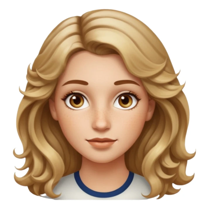creative women with long dark Blond with highlights semi curly hair white women, oval shape face hazel eyes long lashes freckles on the nose high cheek bones sticker