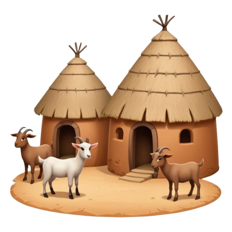 afrikanisches Lehmhüttendorf mit Gras und Ziegen sticker