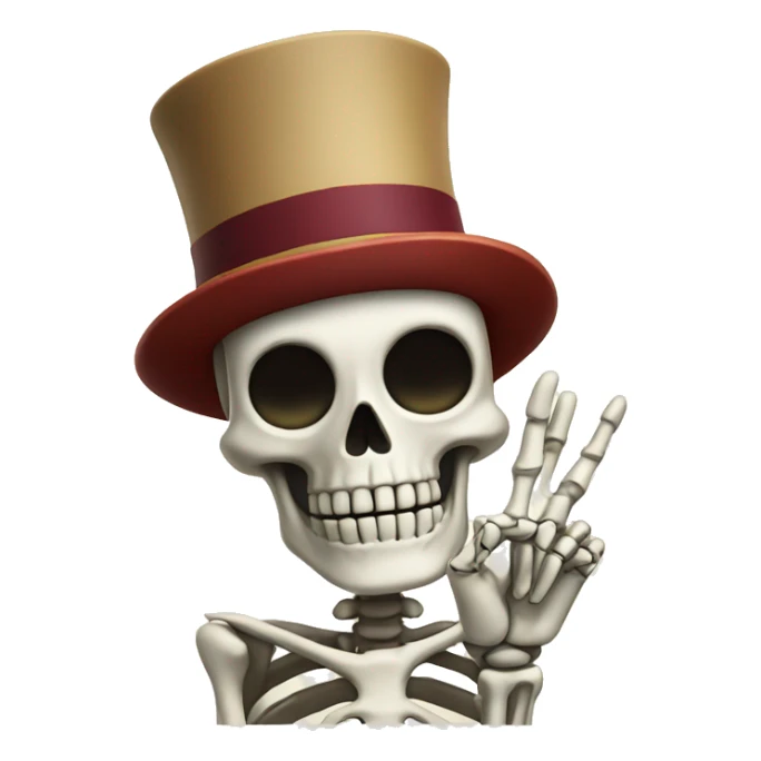 skeleton in fez hat showing v sign with hand sticker