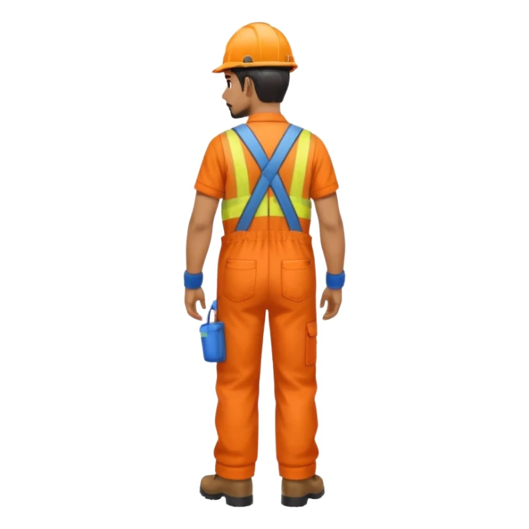 Indian male railway engineer orange overalls, boots walking back view sticker