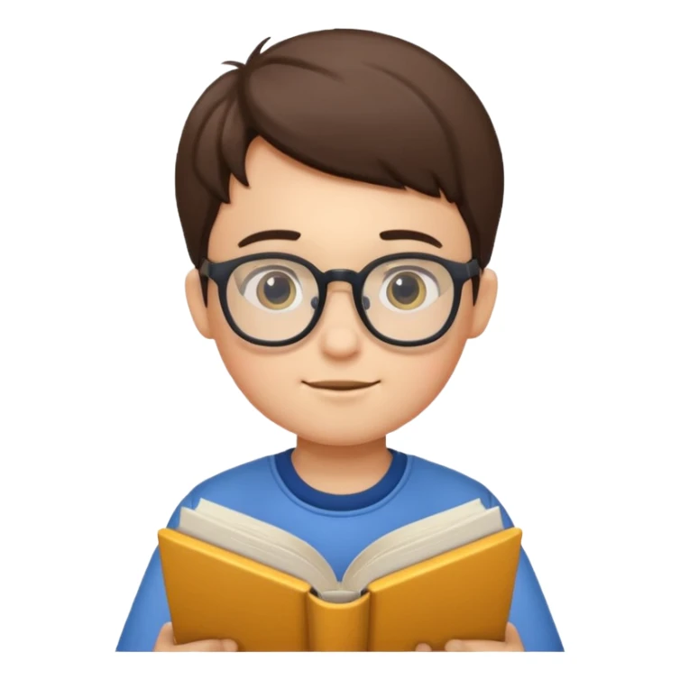Boy wearing specs and reading books sticker