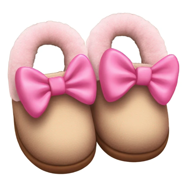 Brown house shoes with pink bows to the side and fluffy inside sticker