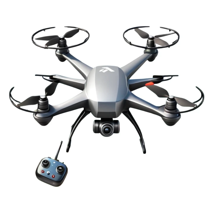 An icon showing a racing quadcopter drone in the foreground, flying at high speed through a course filled with obstacles and checkpoints. Other drones zoom in the background over a dynamic landscape. Transparent background highlights the thrill and precision of drone racing. sticker