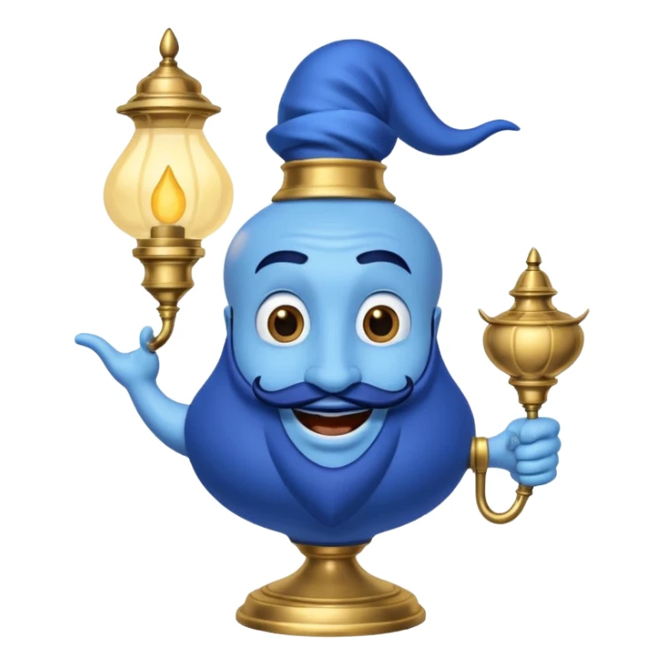 Blue genie with a black goatee coming out of a lamp from Aladdin  sticker