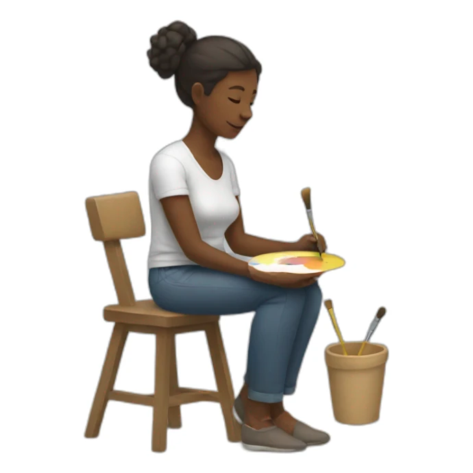 woman sitting down and painting sticker