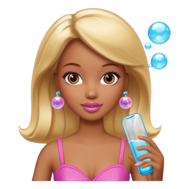 Brown skin blonde hair barbie with bubbles sticker