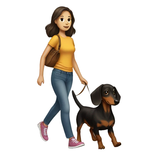 brunette girl walking dachshund sticker