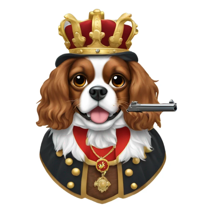 King Charles cavalier holding pistol in mouth  sticker