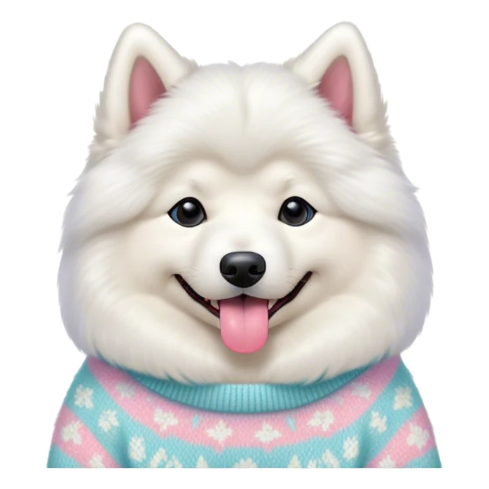 cute 
Samoyed tongue hanging out sitting 
 in a cute pastel sweater sticker