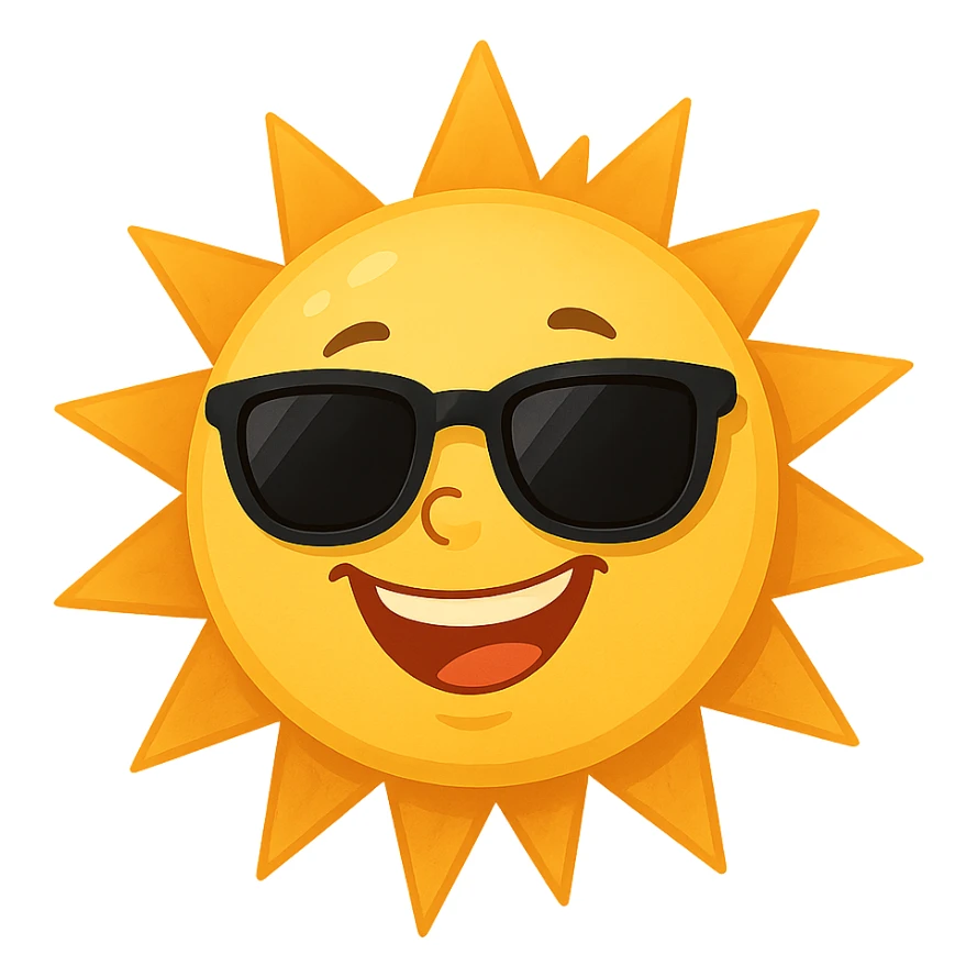 smiling sun with sunglasses, cheerful and bright, general style sticker