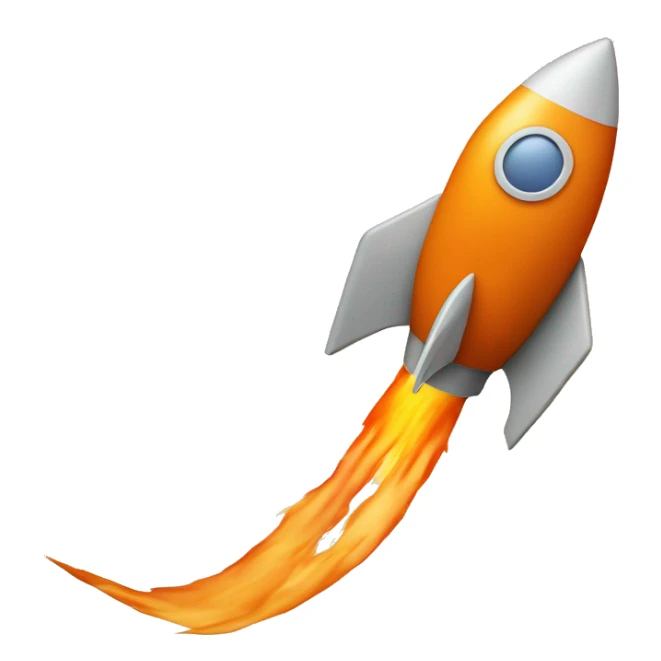 Orange rocket, flying to top-right, on top of a chart and arrows sticker