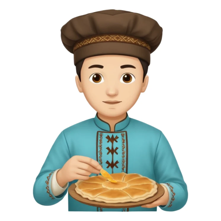 tatar young man with national outfit making cheburek sticker