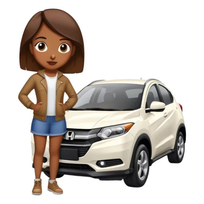 Brown girl standing with white Honda hr-v sticker