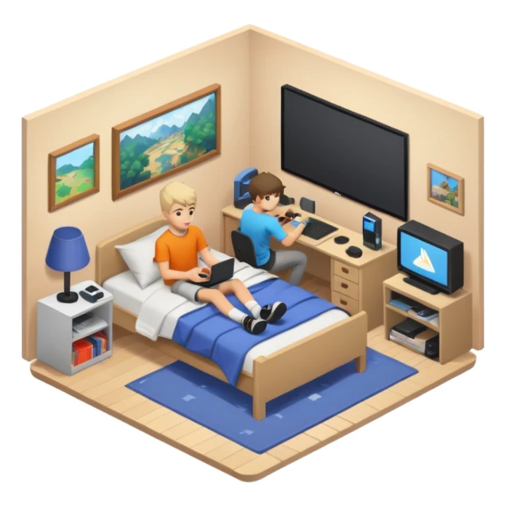 Teenage boy's ultra detailed bedroom interior isometric sticker