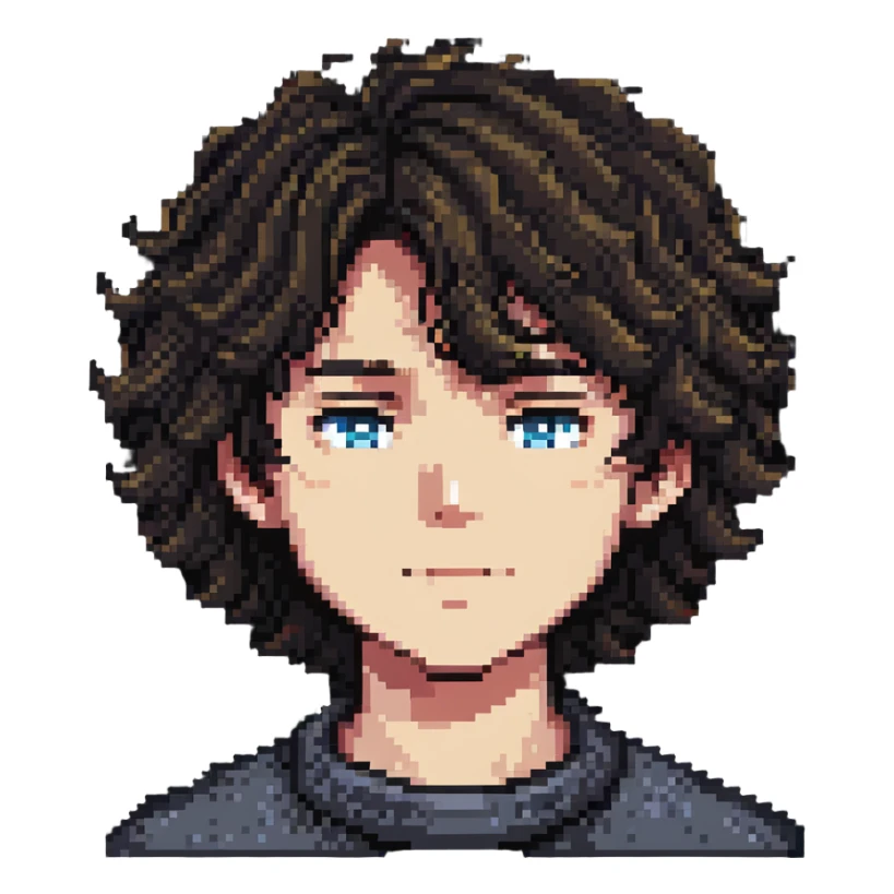 boy with slightly wavy hair designed as a letter stamp sticker