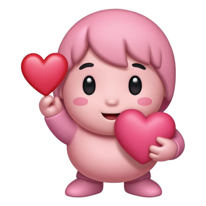 create a chibi sticker of Kirby smiling with a heart in his hands sticker