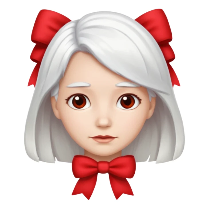 back view of white hair with red bow sticker