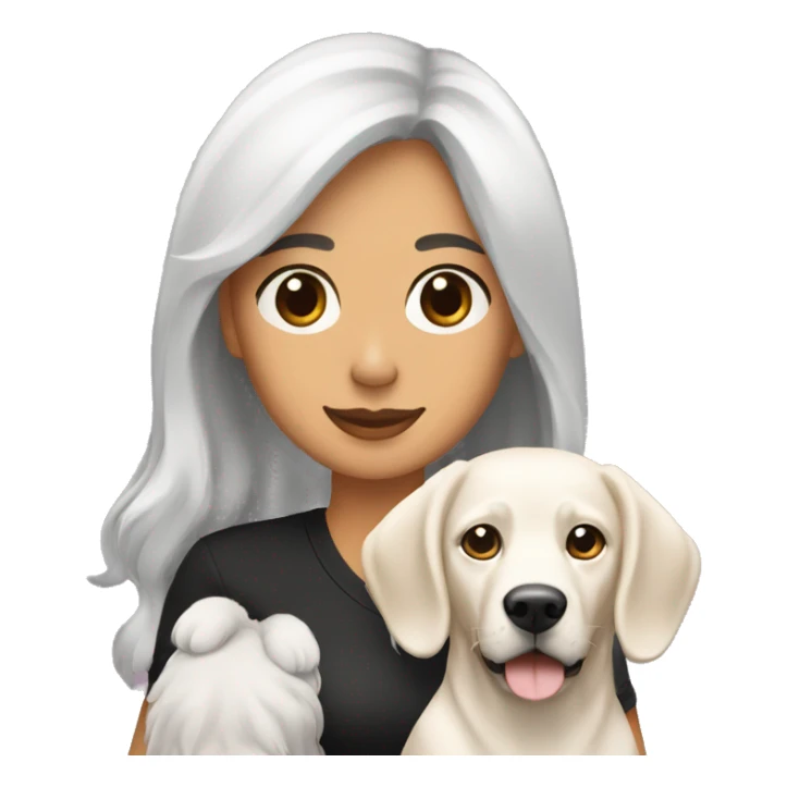Mujer blanca de pelo crespo y negro con un perro labrador negro sticker
