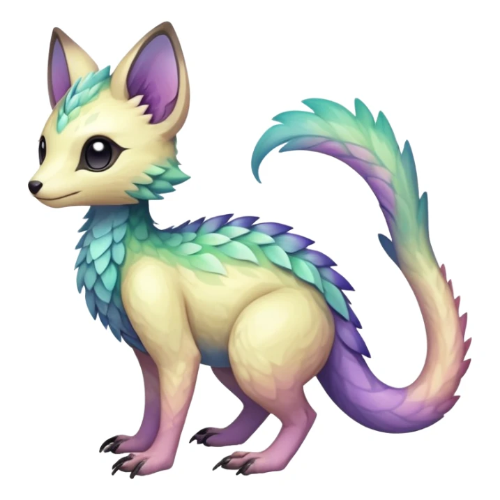 Rare realistic exotic pastel iridescent cute epic pretty beautiful handsome gorgeous aesthetic colorful vibrant Vernid-Trico-species-Fakemon-creature by LiLaiRa, 4 legs, 1 tail, random markings, (full body) sticker