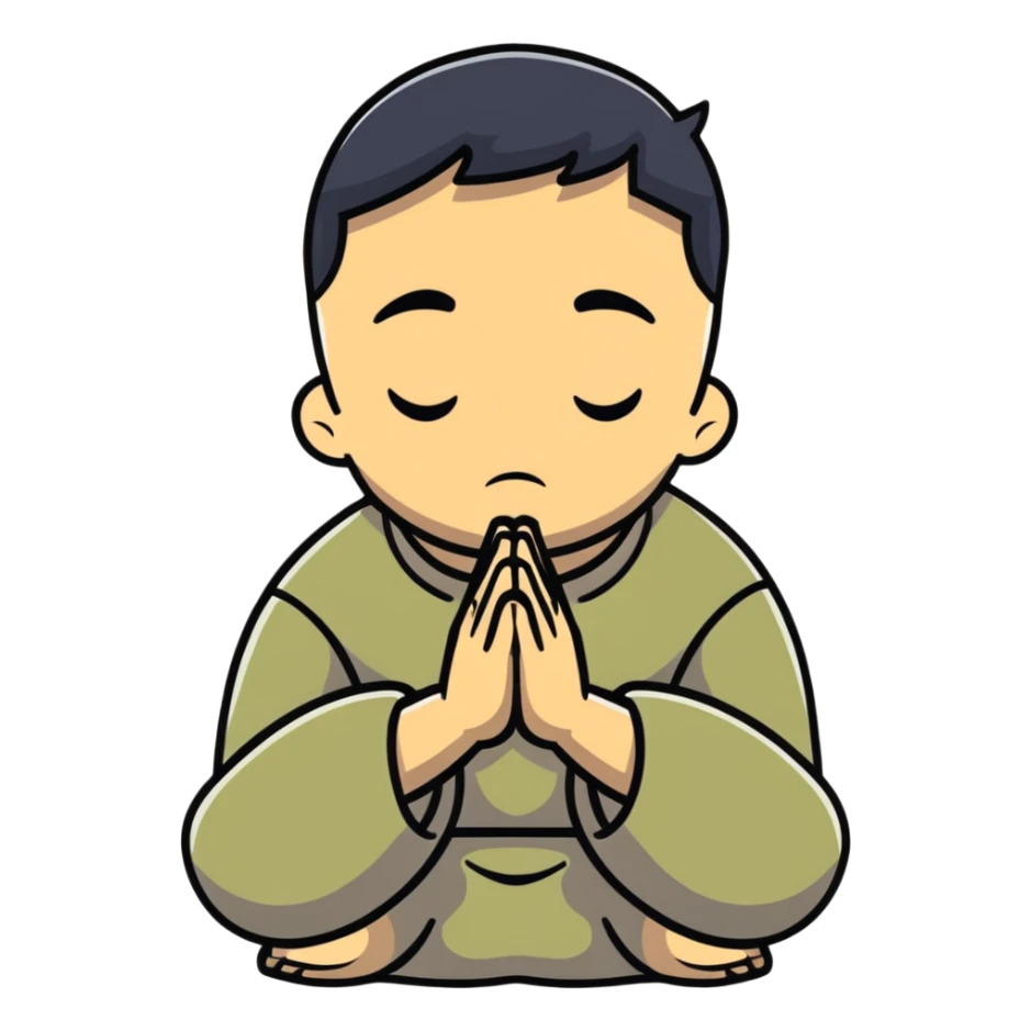 anxious man with hands clasped together in prayer position with worried expression sticker