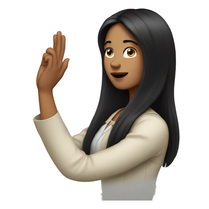 a woman with long black hair with one hand raised up high sticker