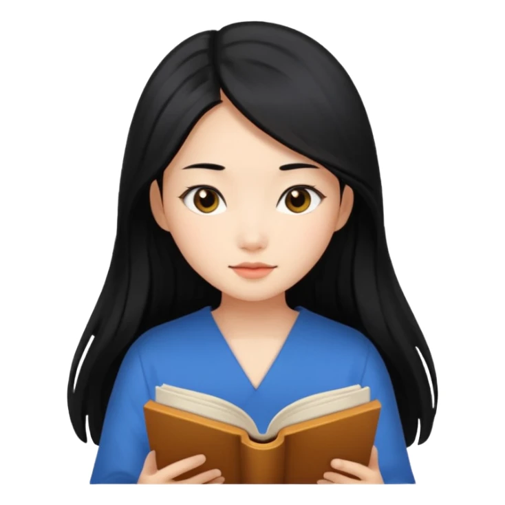 Beautiful Asian girl with long black hair reading book aesthetic sticker