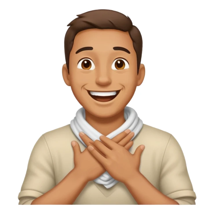 man with hands crossing holding neck laughing  sticker